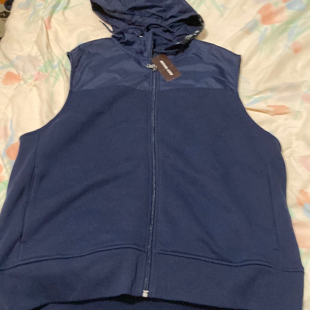 NWT Michael Kors Hooded Vest Navy Zip front Size Large